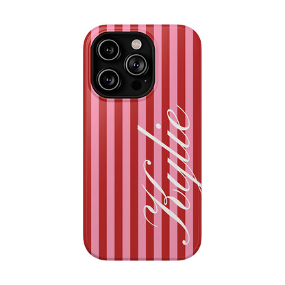 Personalized Cherry Blush Stripes iPhone Case