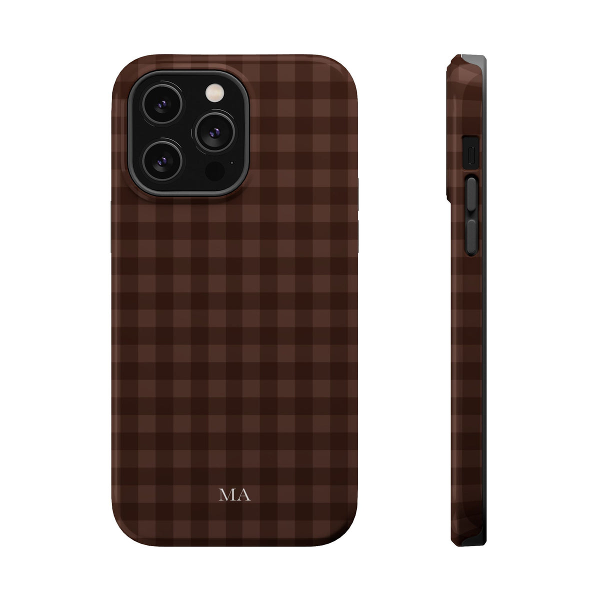 Custom Initials Brown Gingham iPhone Case
