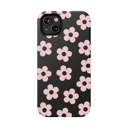 Black & Pink Retro Flowers iPhone Case