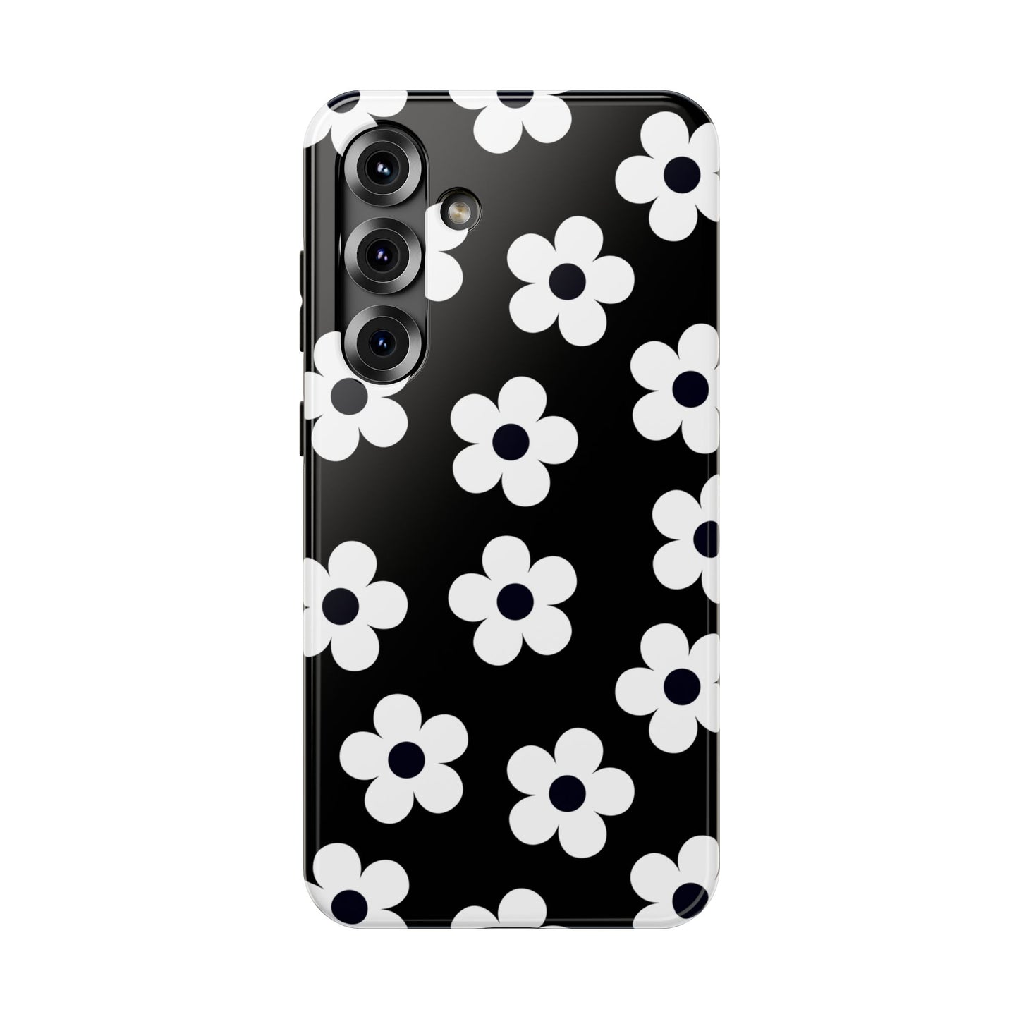 Black Retro Flowers Samsung Case