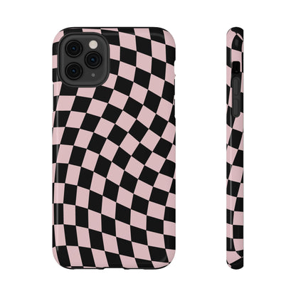 Pink & Black Wavy Checkered iPhone Case