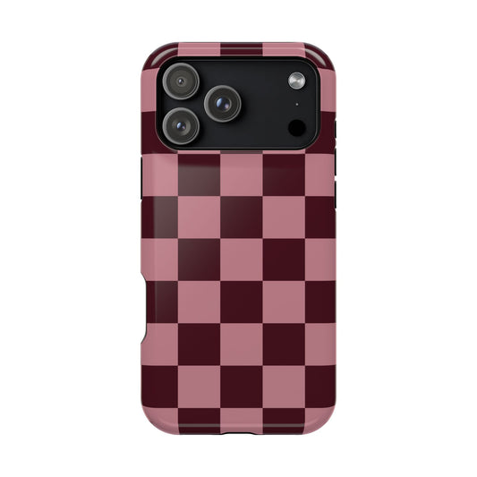 Burgundy & Pink Checkered iPhone Case