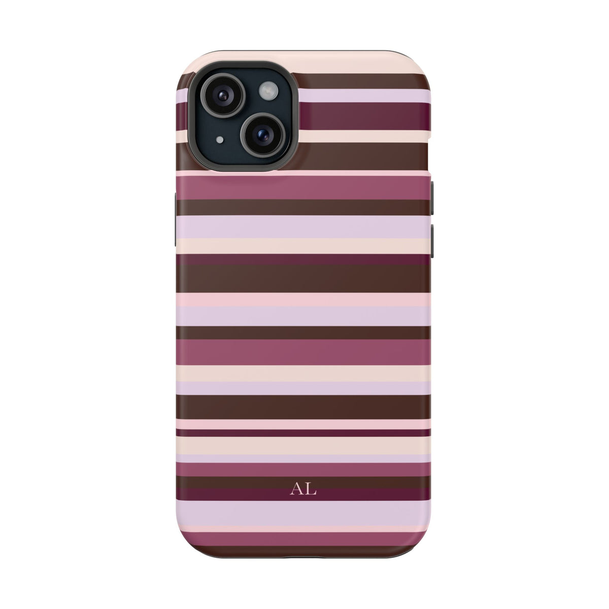 Custom Initials Berry Mocha Stripes iPhone Case