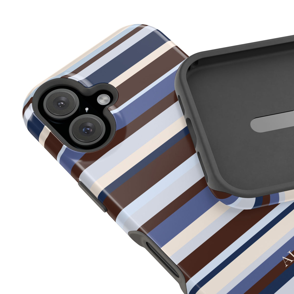 Custom Initials Blueberry Mocha Stripes iPhone Case