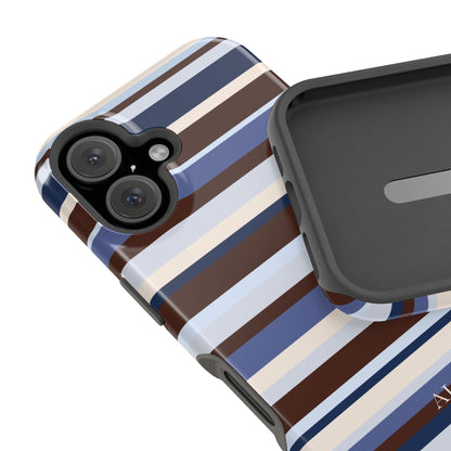 Custom Initials Blueberry Mocha Stripes iPhone Case