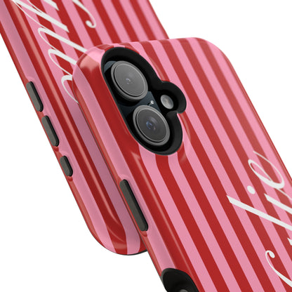 Personalized Cherry Blush Stripes iPhone Case