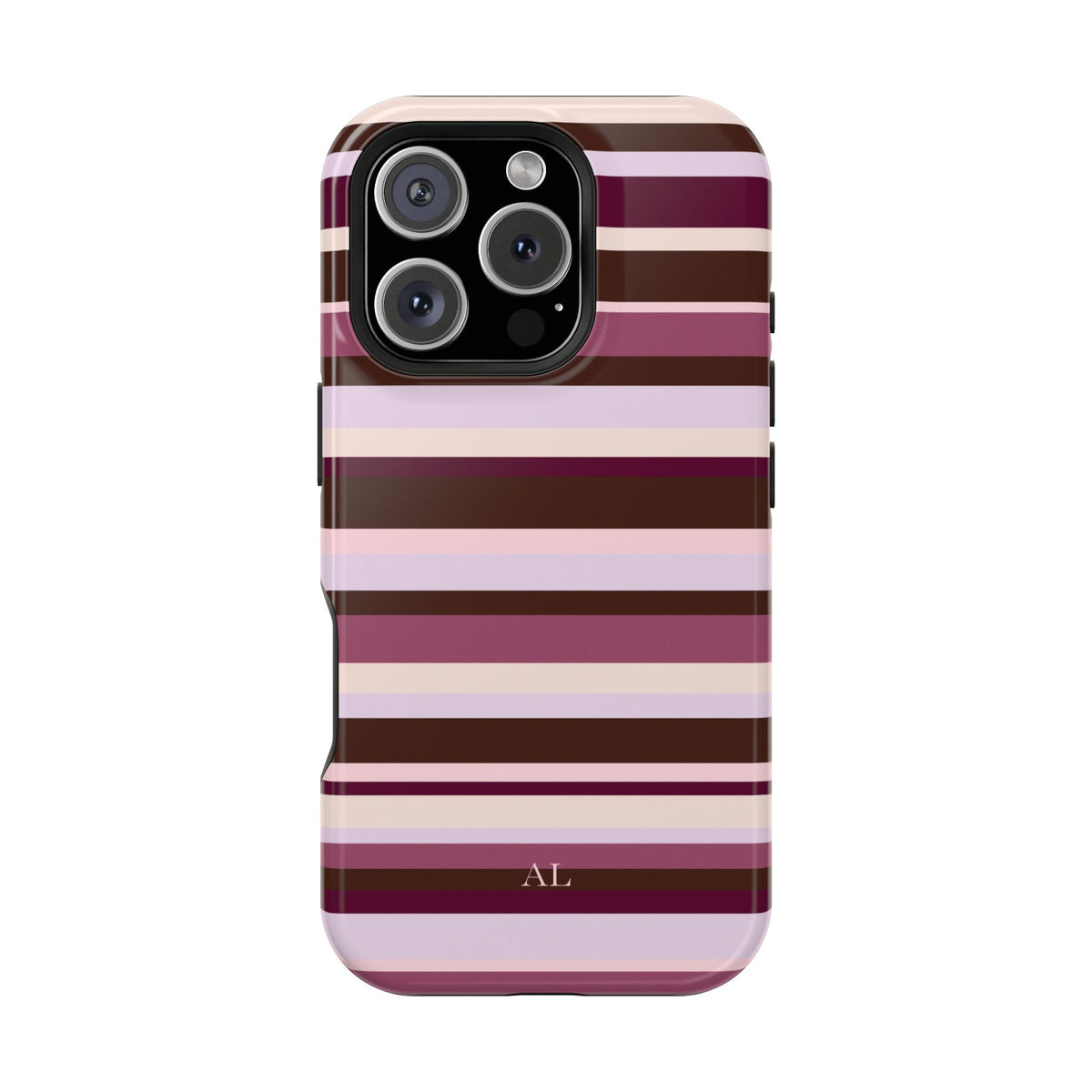 Custom Initials Berry Mocha Stripes iPhone Case