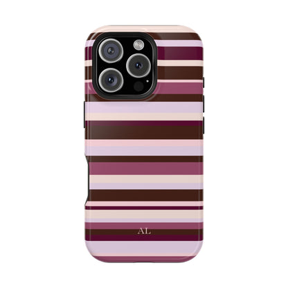 Custom Initials Berry Mocha Stripes iPhone Case