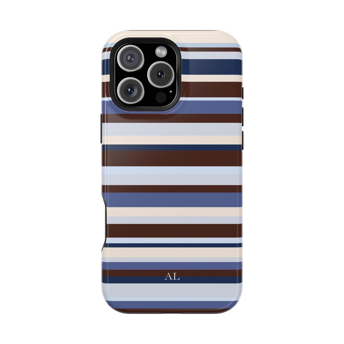 Custom Initials Blueberry Mocha Stripes iPhone Case