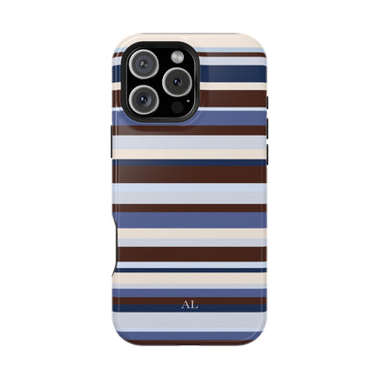 Custom Initials Blueberry Mocha Stripes iPhone Case