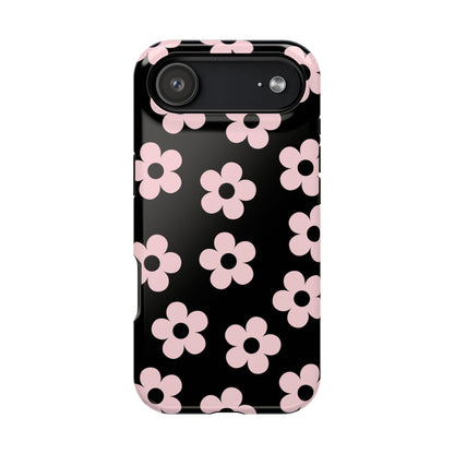 Black & Pink Retro Flowers iPhone Case