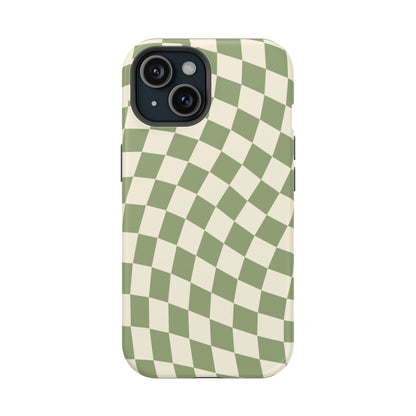 Green & Beige Wavy Checkered iPhone Case