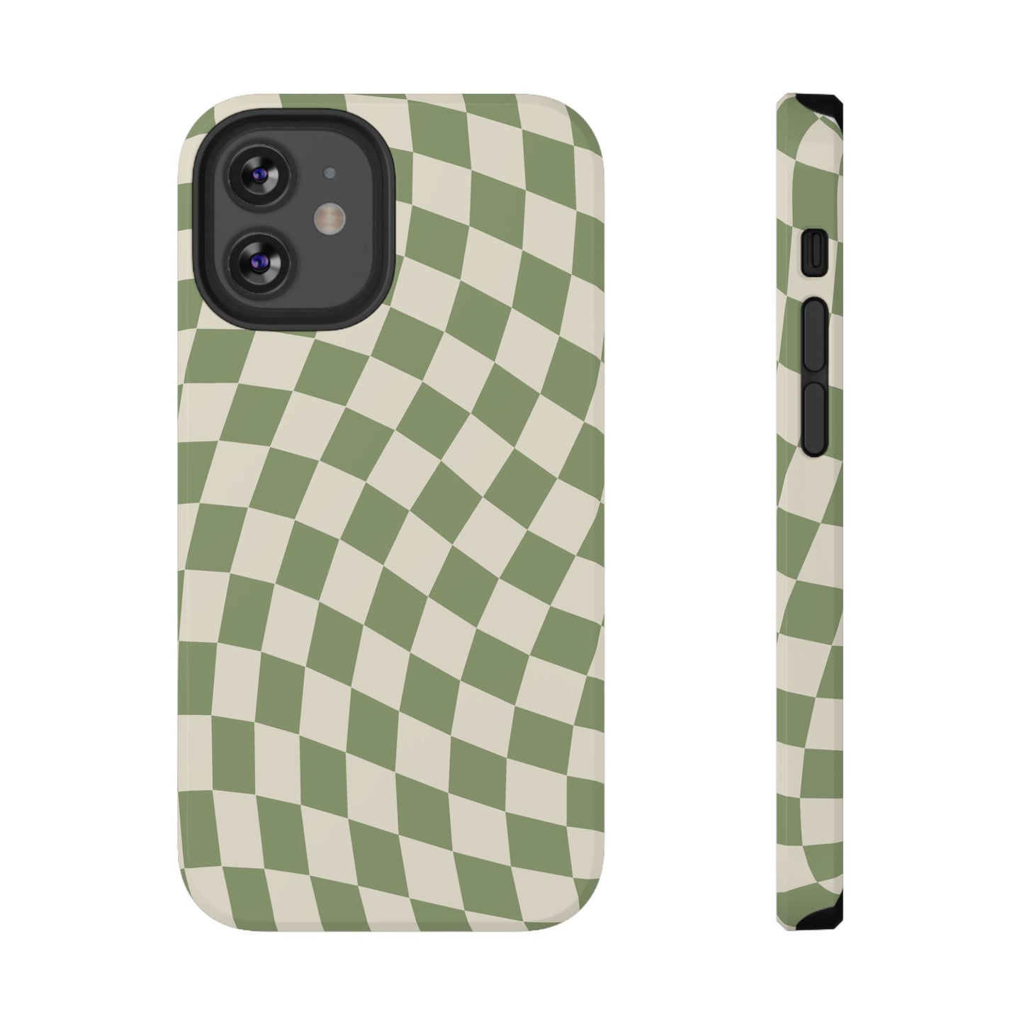 Green & Beige Wavy Checkered iPhone Case