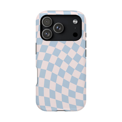 Pink & Blue Wavy Checkered iPhone Case