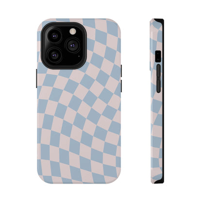 Pink & Blue Wavy Checkered iPhone Case