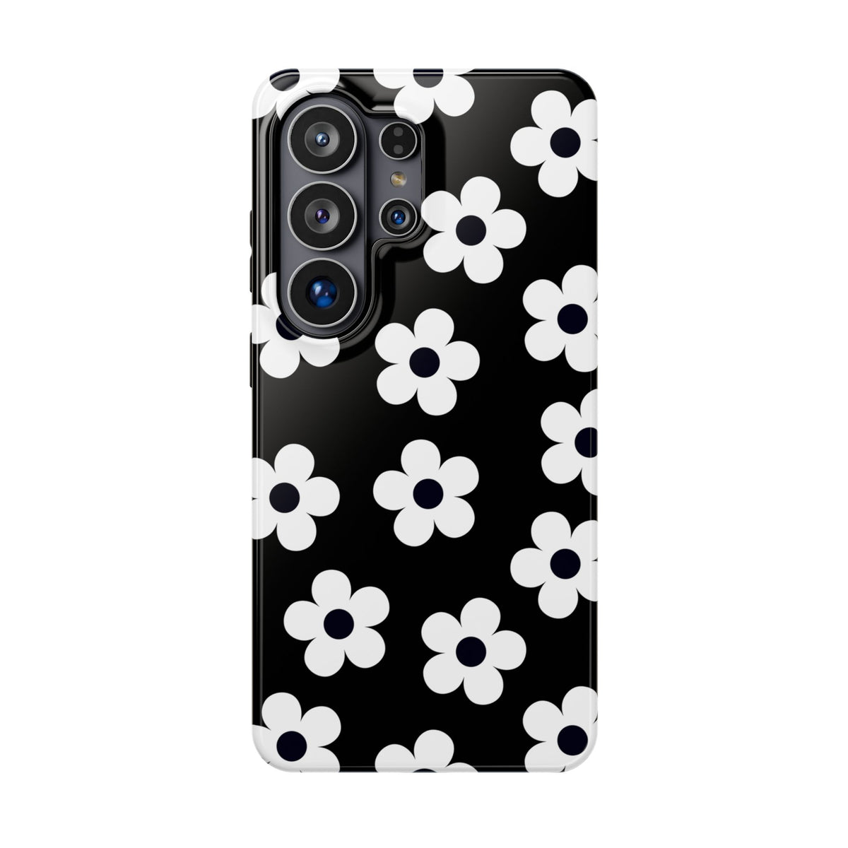 Black Retro Flowers Samsung Case