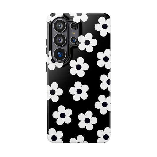 Black Retro Flowers Samsung Case