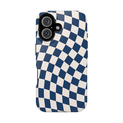 Navy & Beige Wavy Checkered iPhone Case