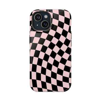 Pink & Black Wavy Checkered iPhone Case