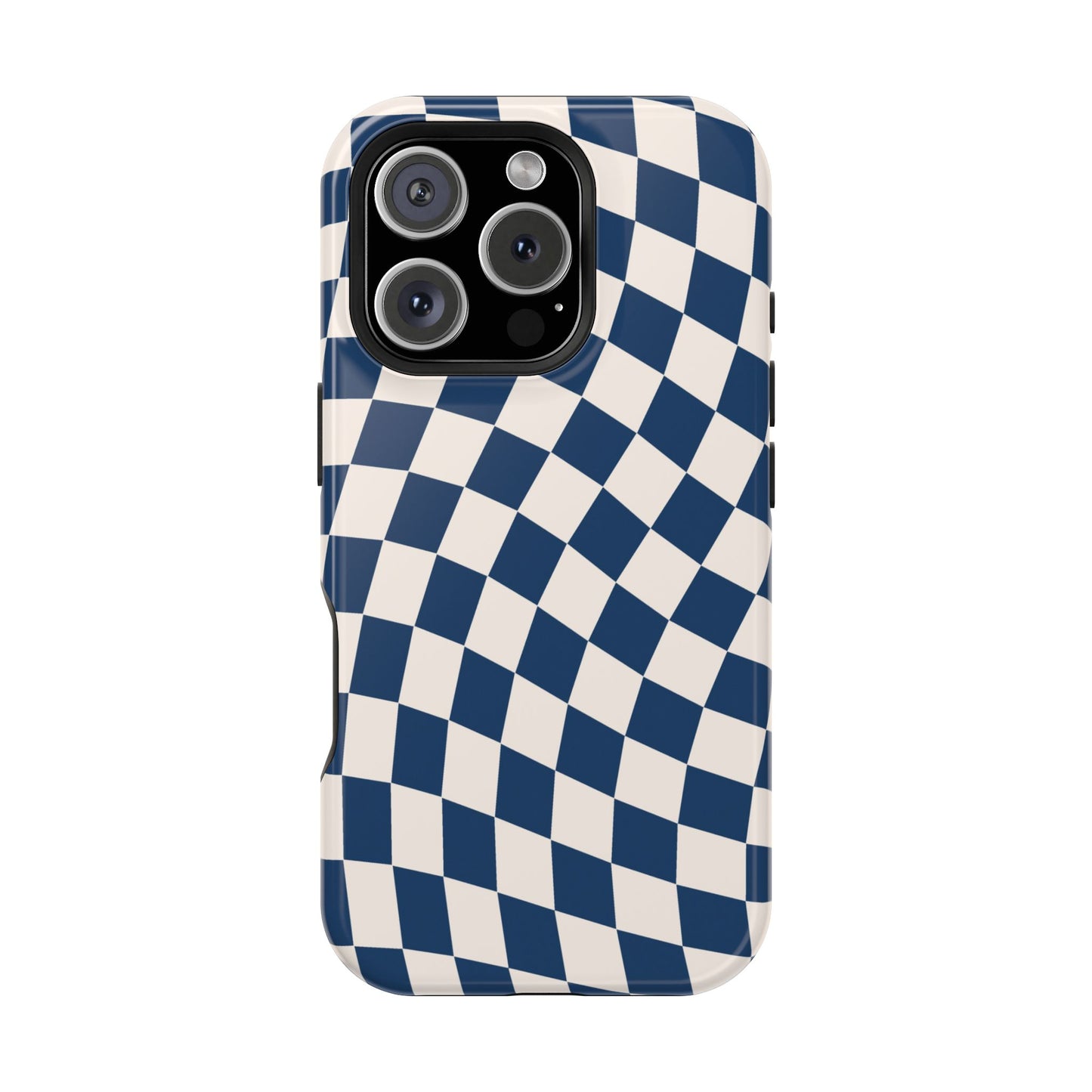 Navy & Beige Wavy Checkered iPhone Case