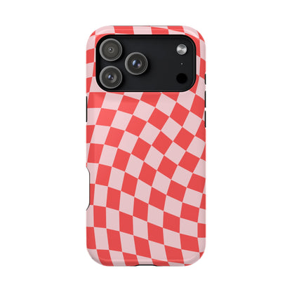Red & Pink Wavy Checkered iPhone Case