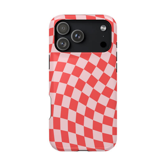 Red & Pink Wavy Checkered iPhone Case