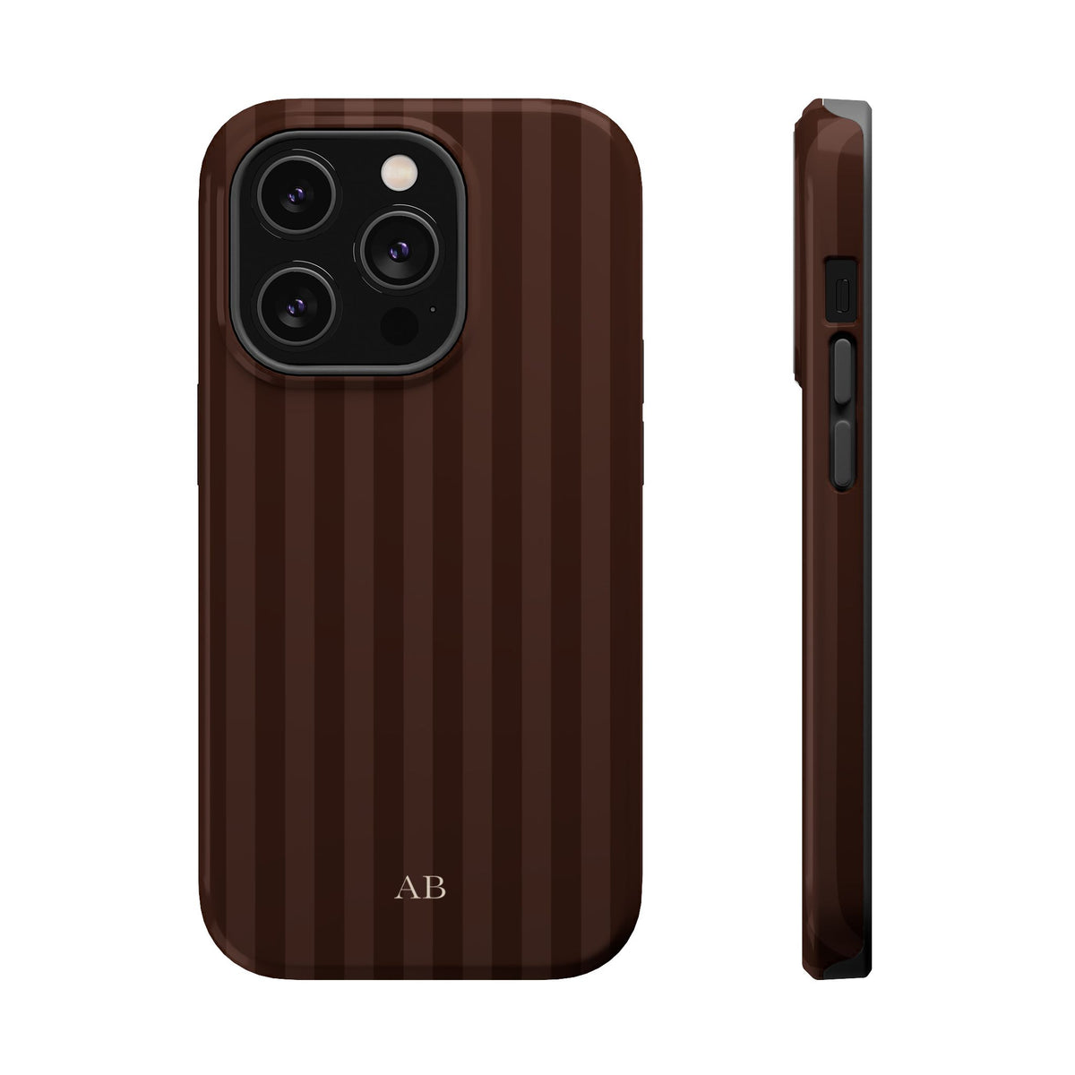 Custom Initials Mocha Stripes iPhone Case