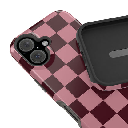 Burgundy & Pink Checkered iPhone Case