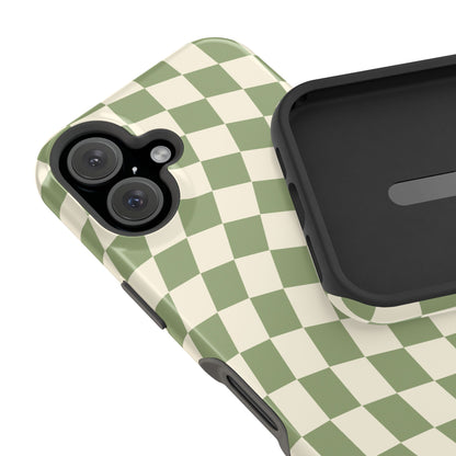 Green & Beige Wavy Checkered iPhone Case
