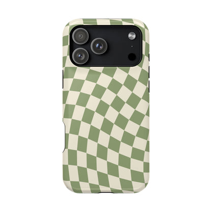 Green & Beige Wavy Checkered iPhone Case
