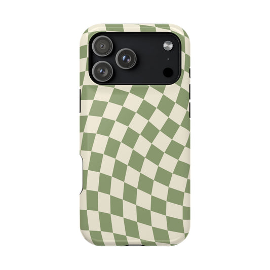 Green & Beige Wavy Checkered iPhone Case