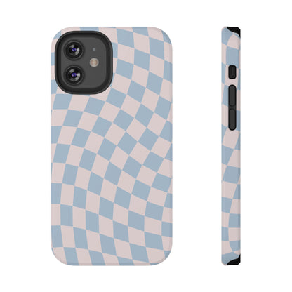 Pink & Blue Wavy Checkered iPhone Case