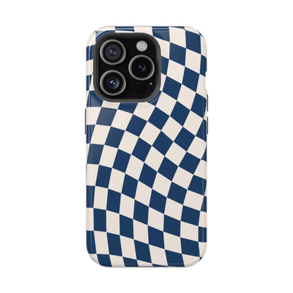 Navy & Beige Wavy Checkered iPhone Case