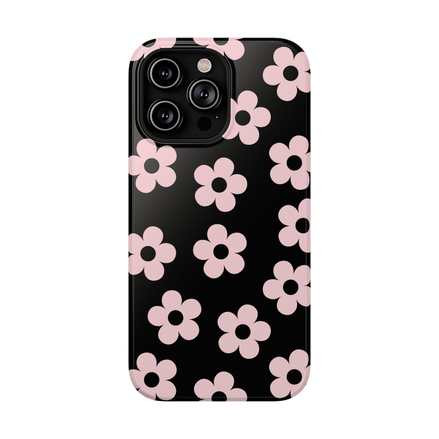 Black & Pink Retro Flowers iPhone Case