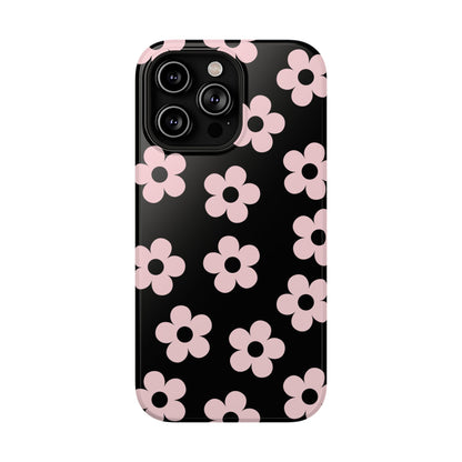 Black & Pink Retro Flowers iPhone Case
