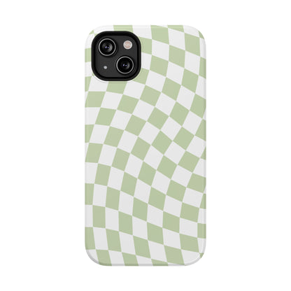 Light Green Wavy Checkered iPhone Case