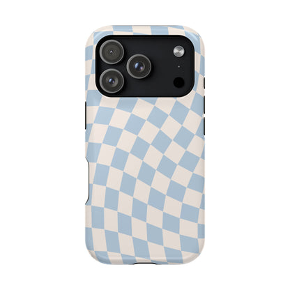 Blue & Beige Wavy Checkered iPhone Case
