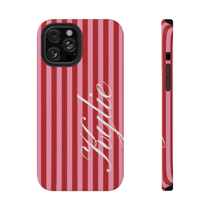 Personalized Cherry Blush Stripes iPhone Case