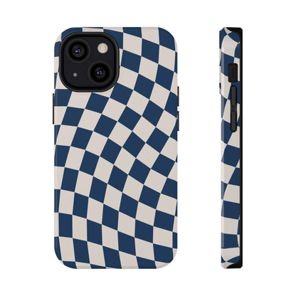 Navy & Beige Wavy Checkered iPhone Case
