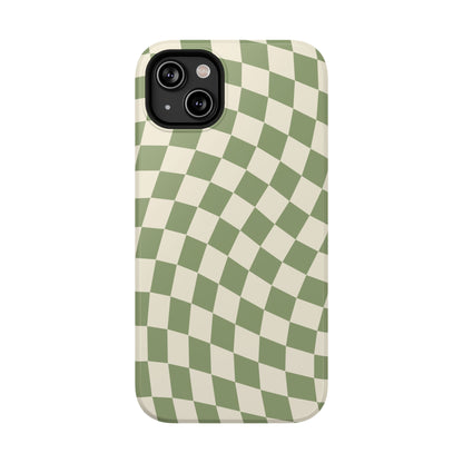 Green & Beige Wavy Checkered iPhone Case