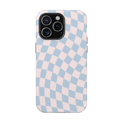 Pink & Blue Wavy Checkered iPhone Case