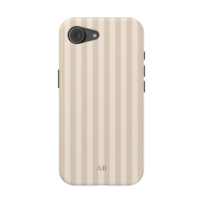 Custom Initials Beige Stripes iPhone Case