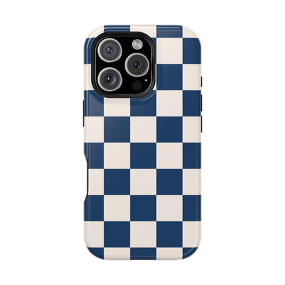 Navy & Beige Checkered iPhone Case