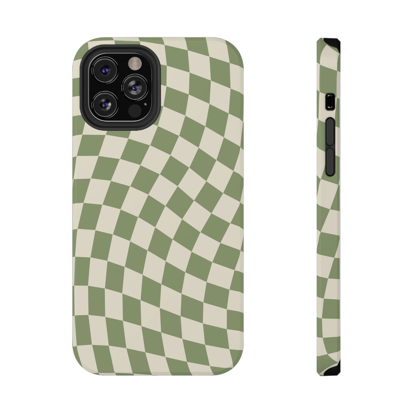 Green & Beige Wavy Checkered iPhone Case