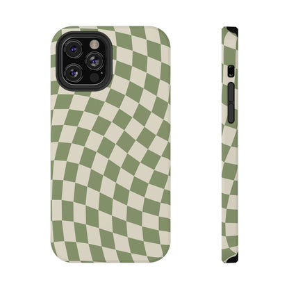Green & Beige Wavy Checkered iPhone Case