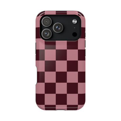 Burgundy & Pink Checkered iPhone Case
