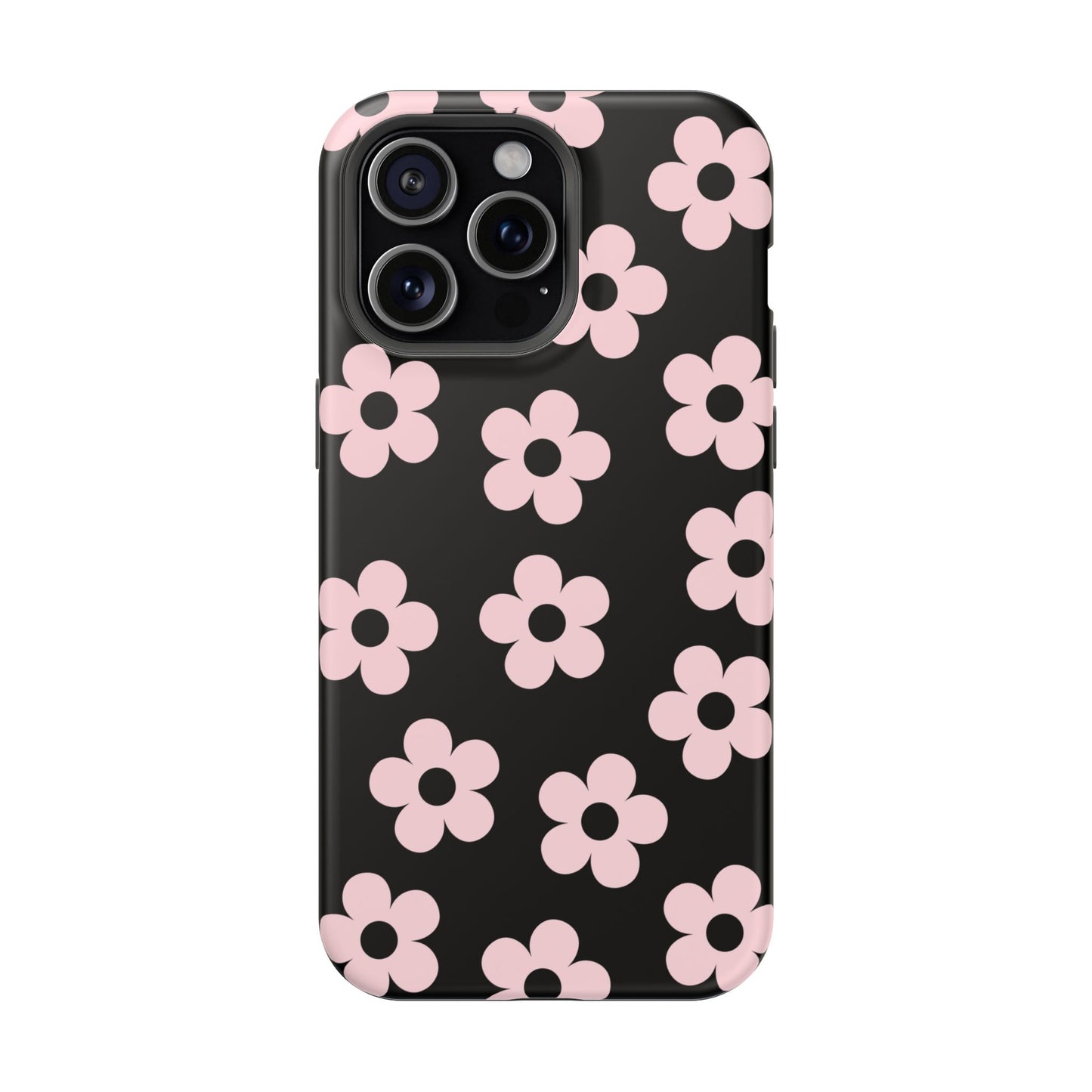 Black & Pink Retro Flowers iPhone Case