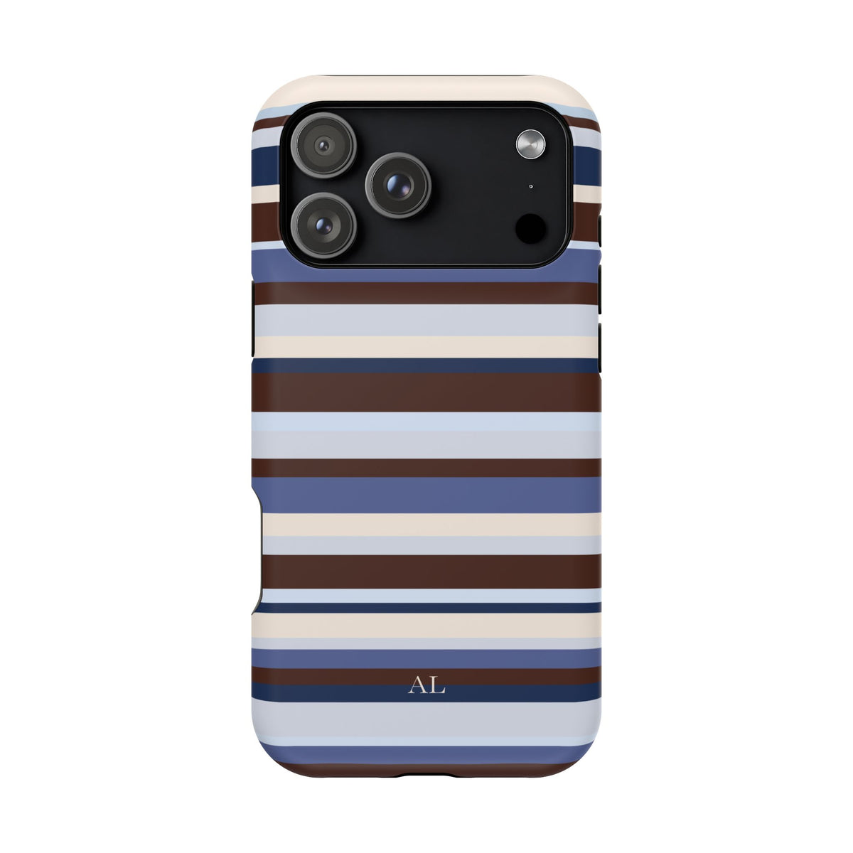 Custom Initials Blueberry Mocha Stripes iPhone Case