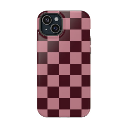 Burgundy & Pink Checkered iPhone Case