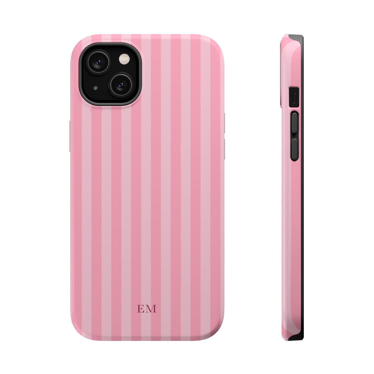 Custom Initials Pink Stripes iPhone Case